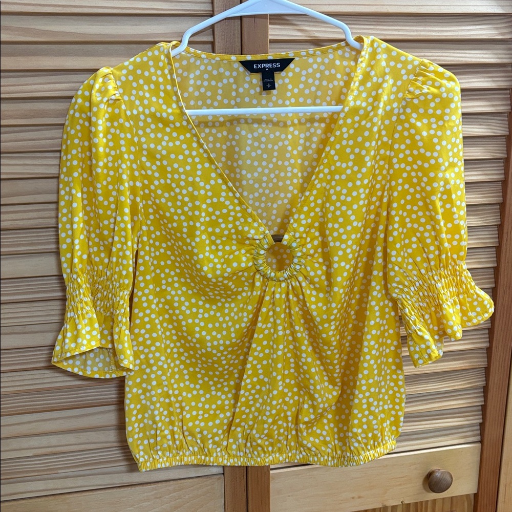 Express Sunny Yellow Blouse with White Dots